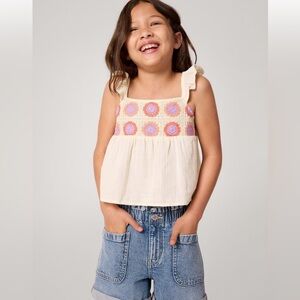 New Gap Girls Crochet Flutter Gauze Top 4-5Y xs